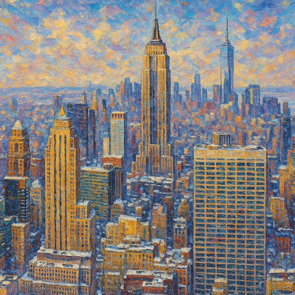 Impressionist Painting of New York City Winter Skyline
