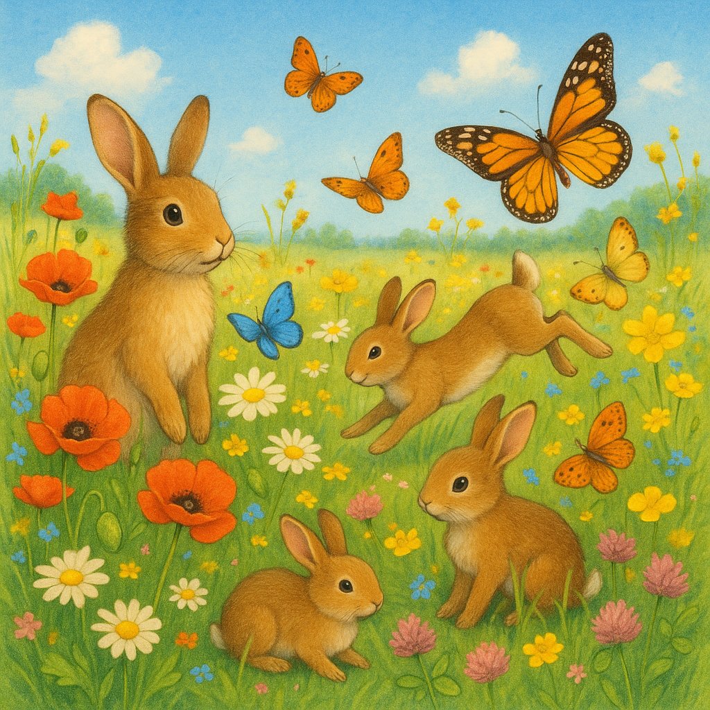 Meadow Bliss: Rabbits and Butterflies