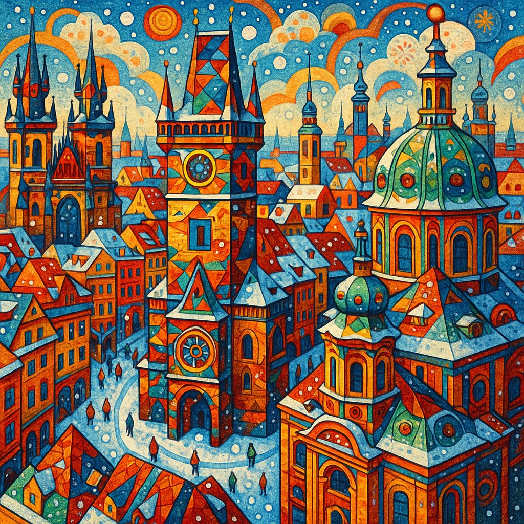 Pop-Surrealism of Prague Old Town in Snow