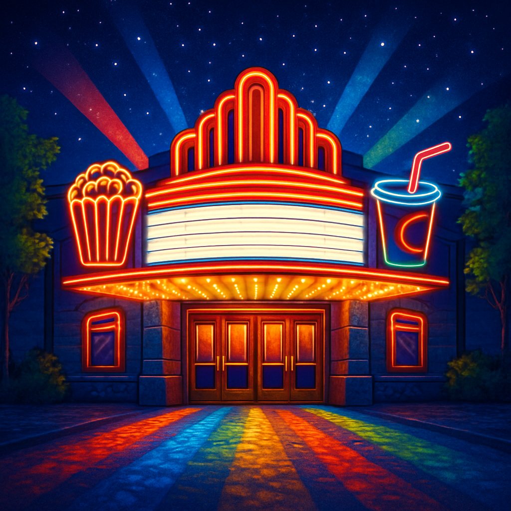 Vibrant Cinema Marquee at Night