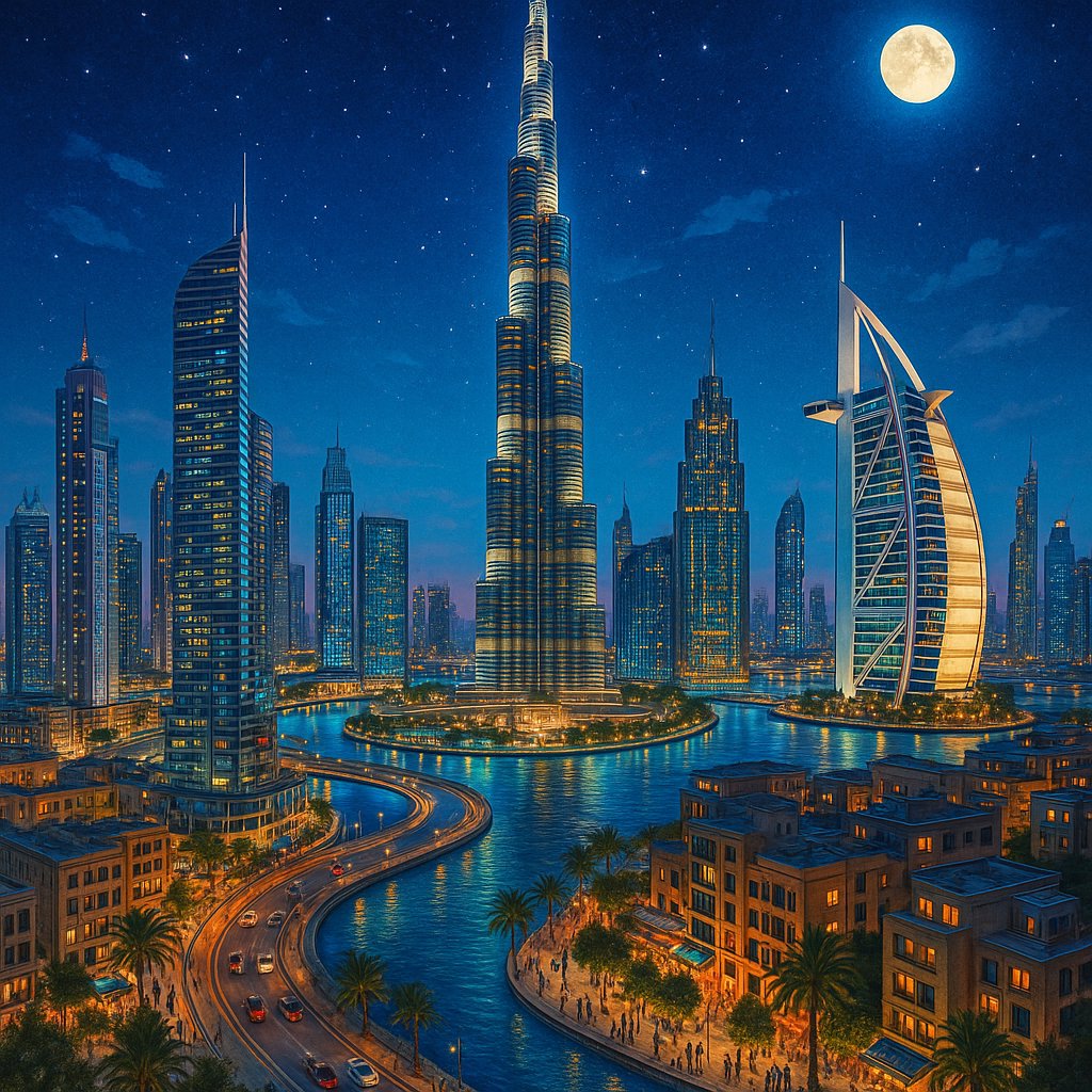 Vibrant Dubai Skyline at Night