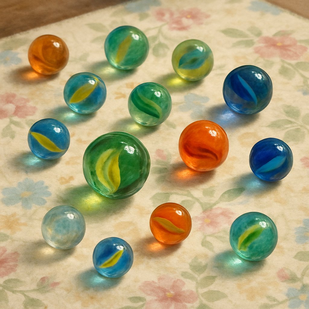 Vibrant Marbles on Floral Cloth