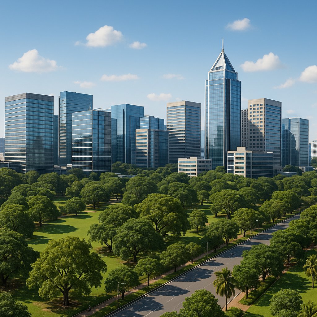 Bangalore Tech Skyline with Lush Urban Park