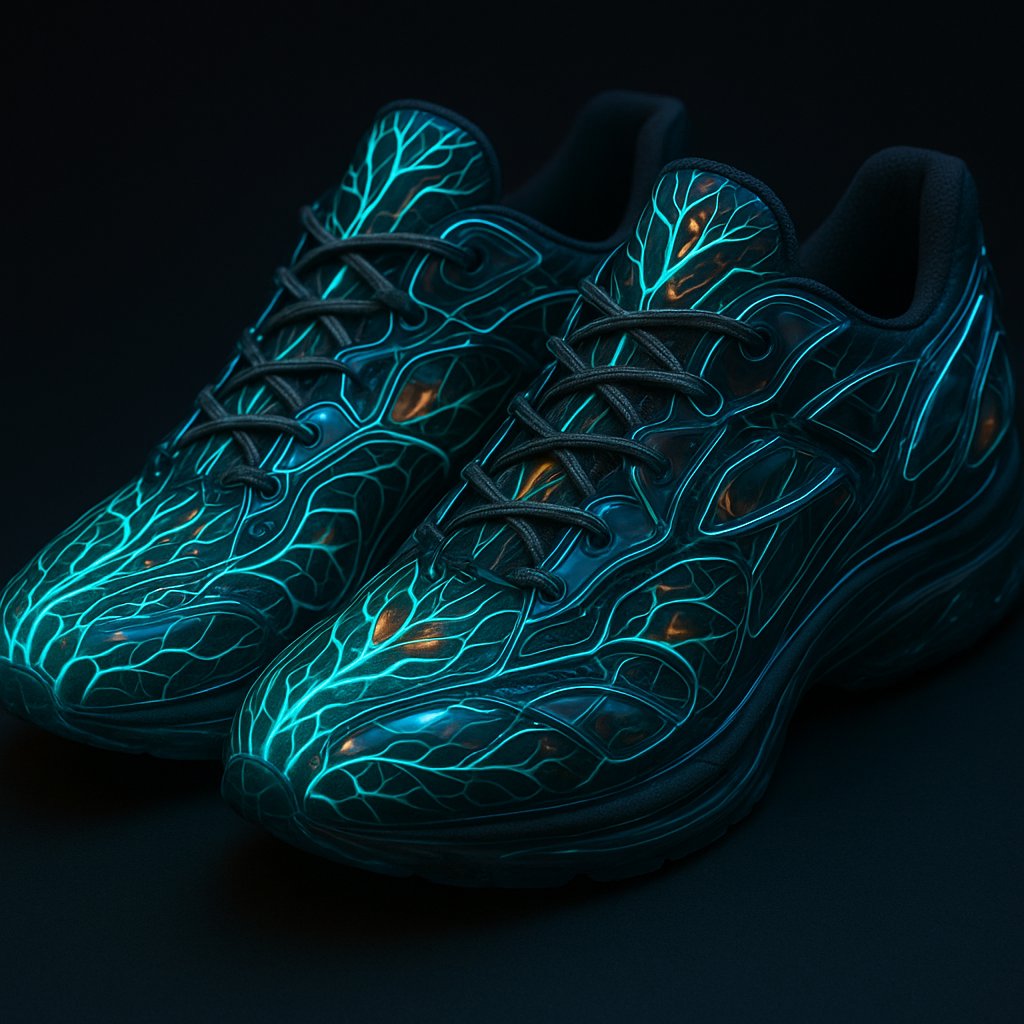 Bioluminescent Vein-Pattern Sneakers with Glassy Armor