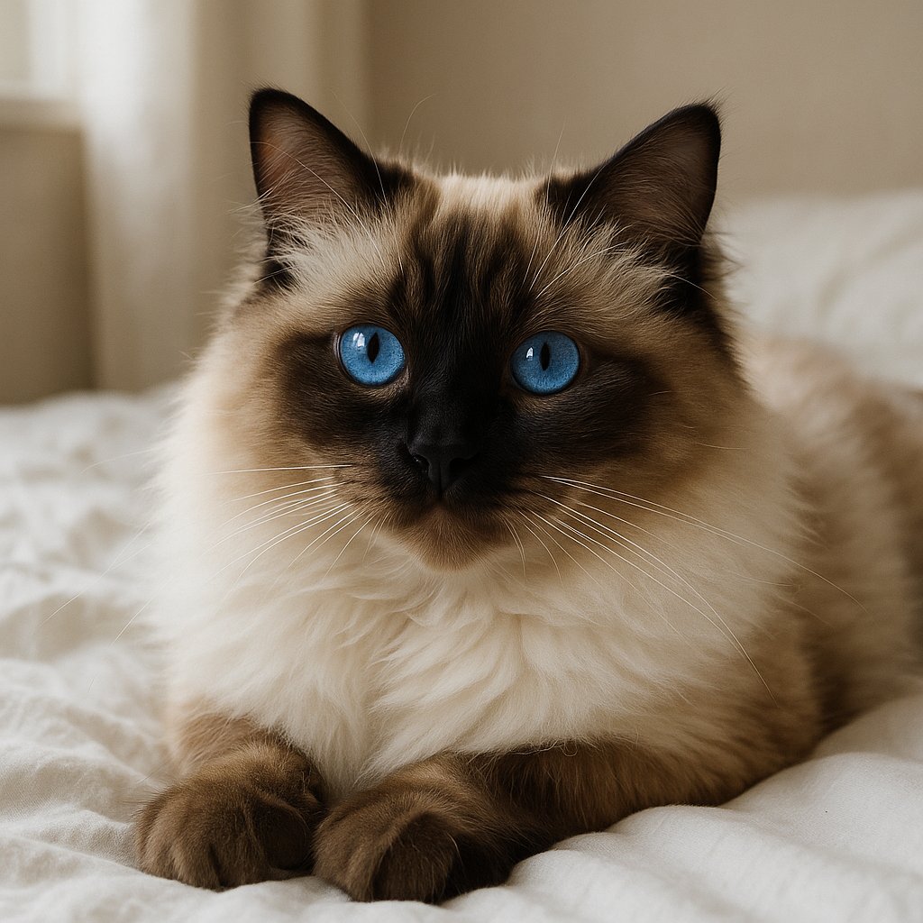 Blue-Eyed Ragdoll on a Soft Bed