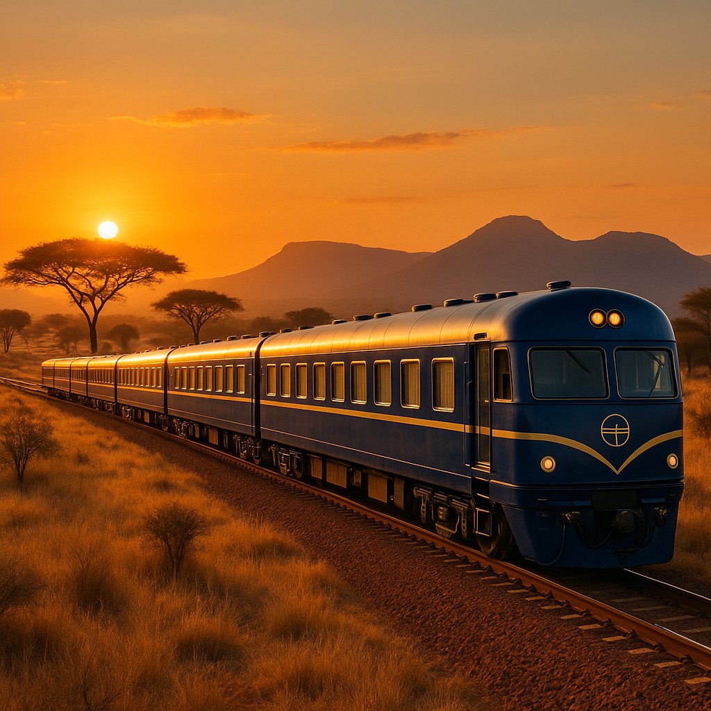 Blue Train at Golden Hour — South African Savanna Journey