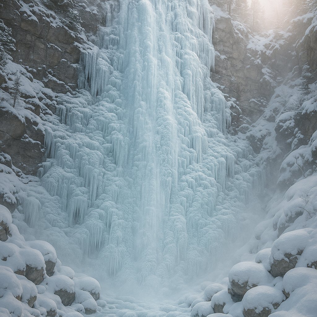 Cathedral of Ice — Frozen Waterfall in Winter Light