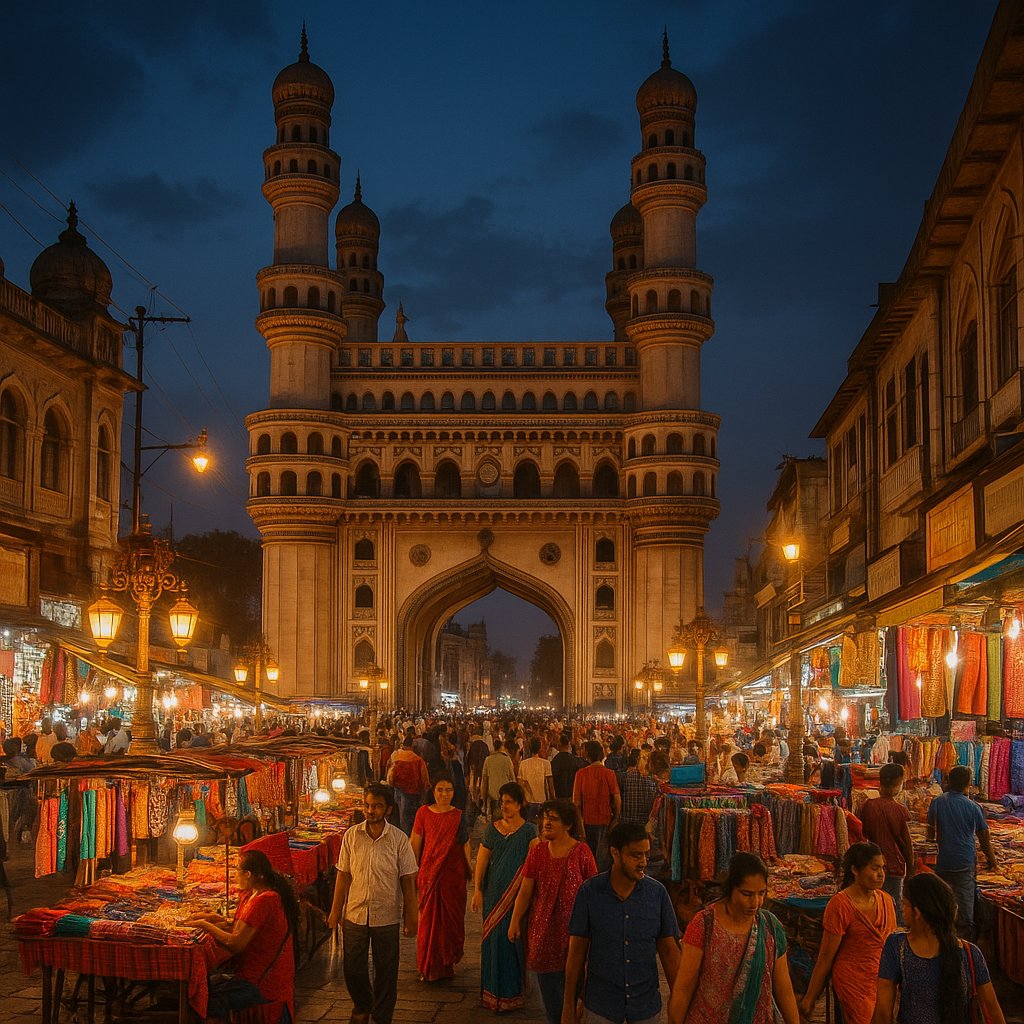 Charminar at Dusk: Lantern-Lit Market