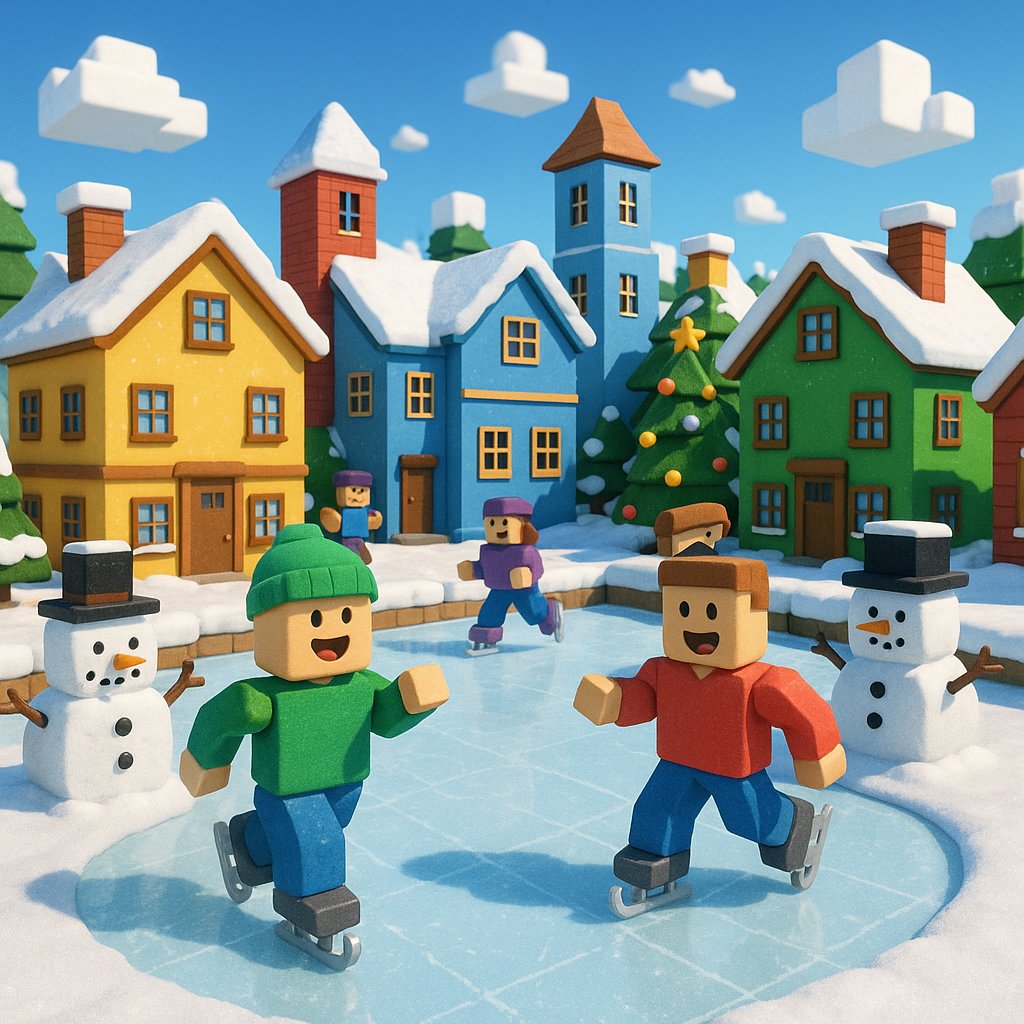 Cheerful Blocky Winter Town Ice Rink