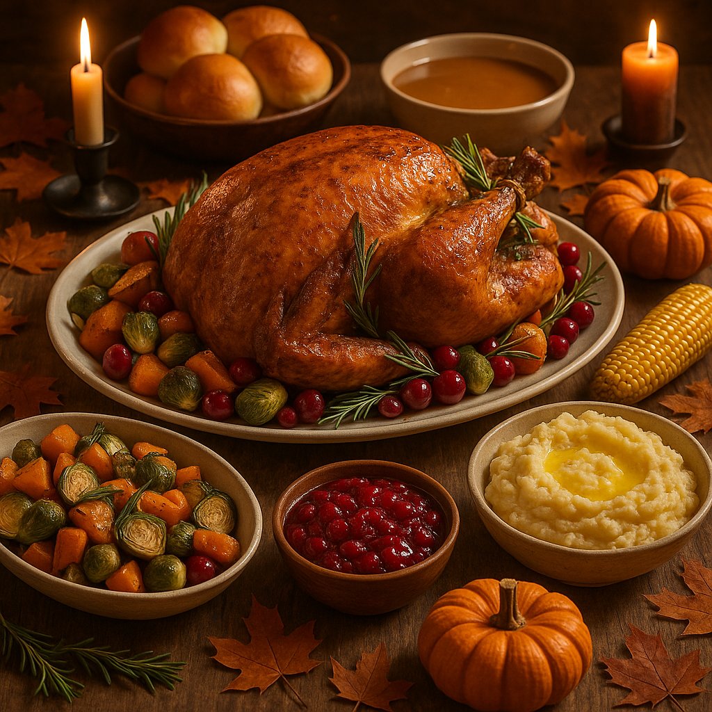 Classic Thanksgiving Roast — Warm Candlelit Holiday Feast