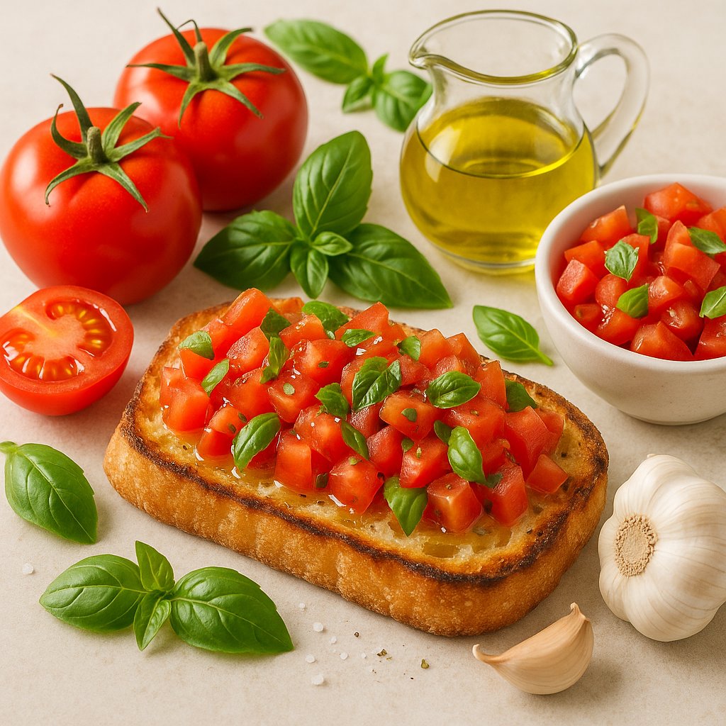 Classic Tomato Basil Bruschetta on Toasted Ciabatta