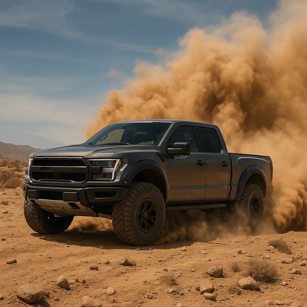 Desert Off‑Road Pickup Powering Through Dust