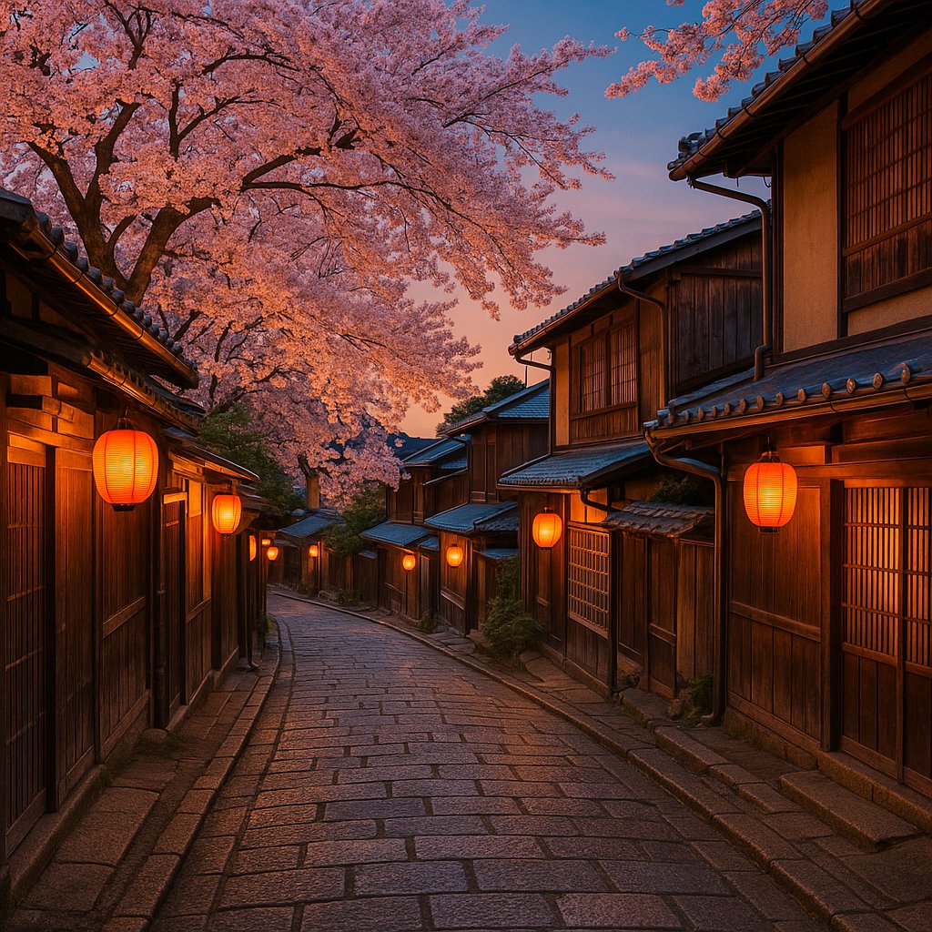 Dusk on a Kyoto Cherry Blossom Lane