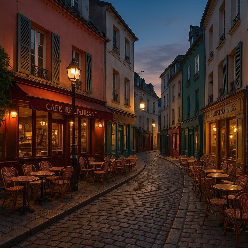 Evening in Montmartre: Cobblestone Café Street