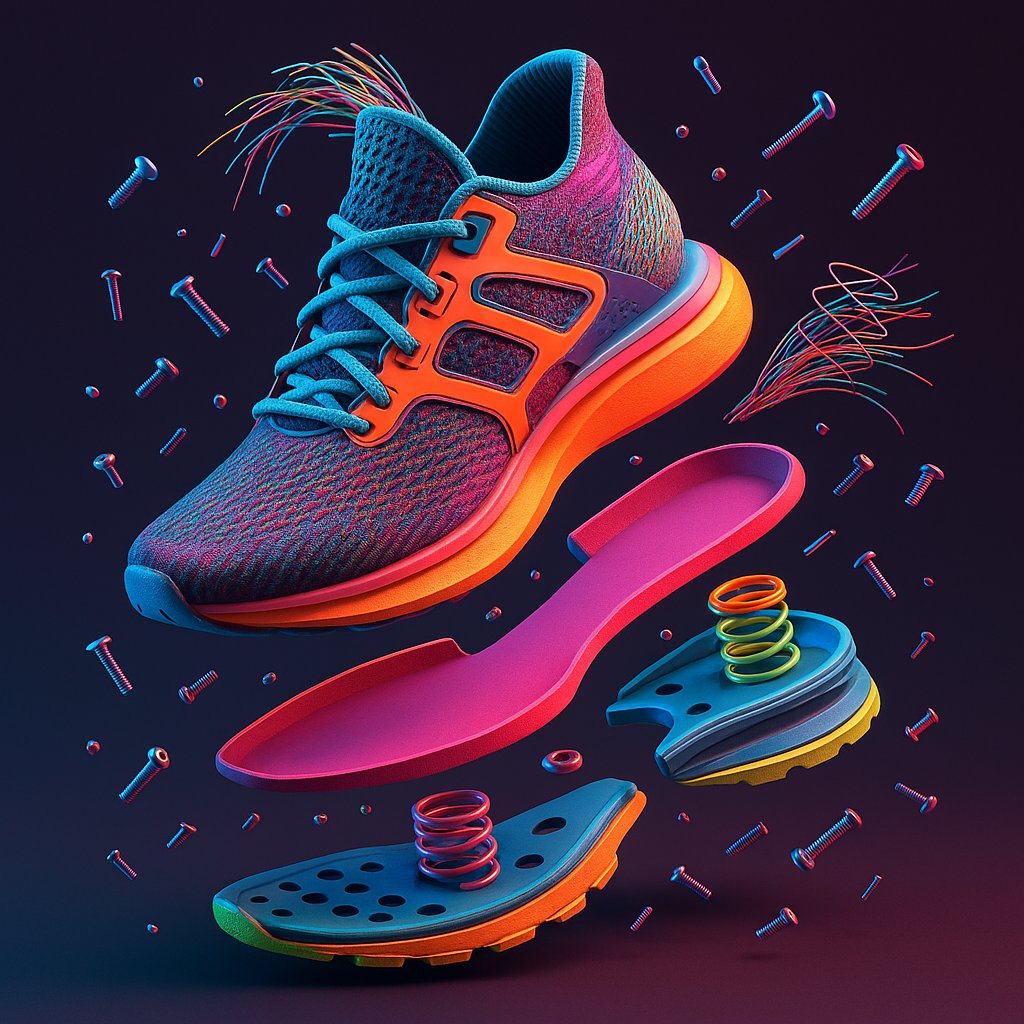 Exploded-View Futuristic Sneaker — Neon Components