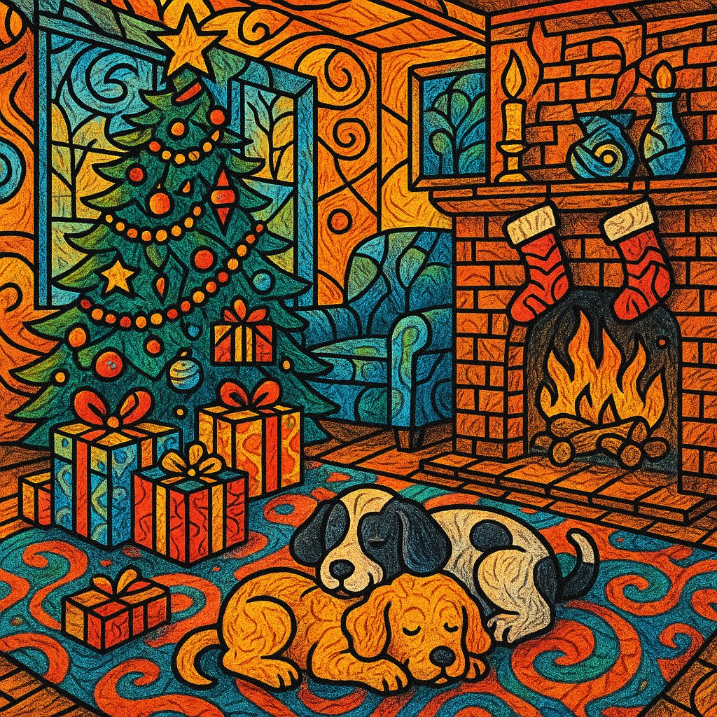 Festive Urban Living Room: A Comic-Style Christmas Scene