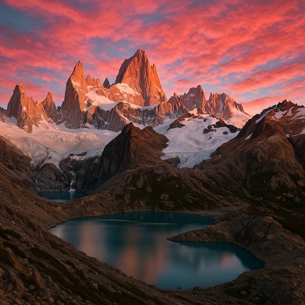 Fitz Roy at Dawn — Patagonian Peaks and Emerald Lakes