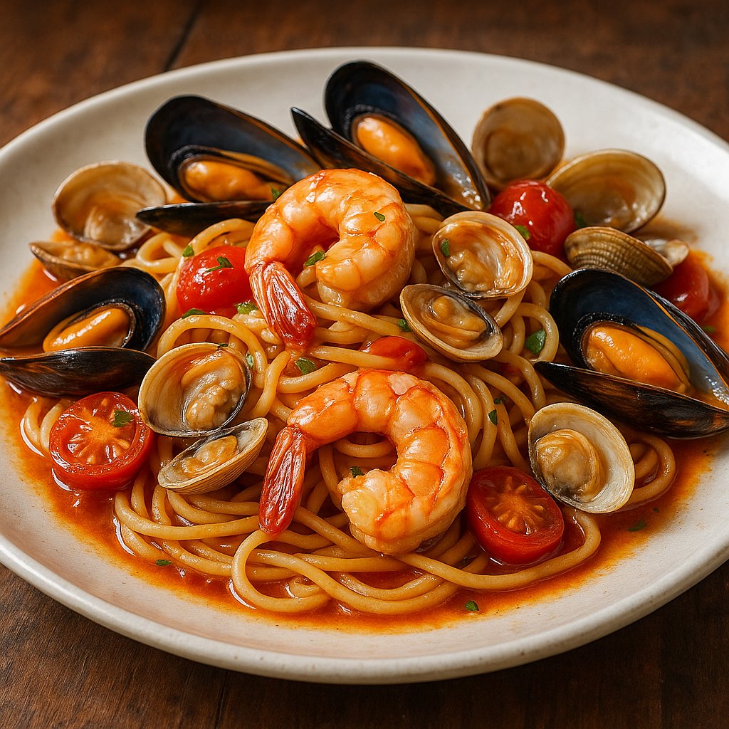 Frutti di Mare Spaghetti with Shrimp, Mussels & Clams