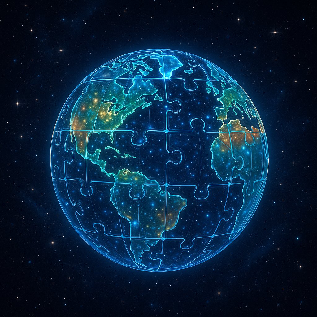 Glass Puzzle Earth Illuminated in Deep Space