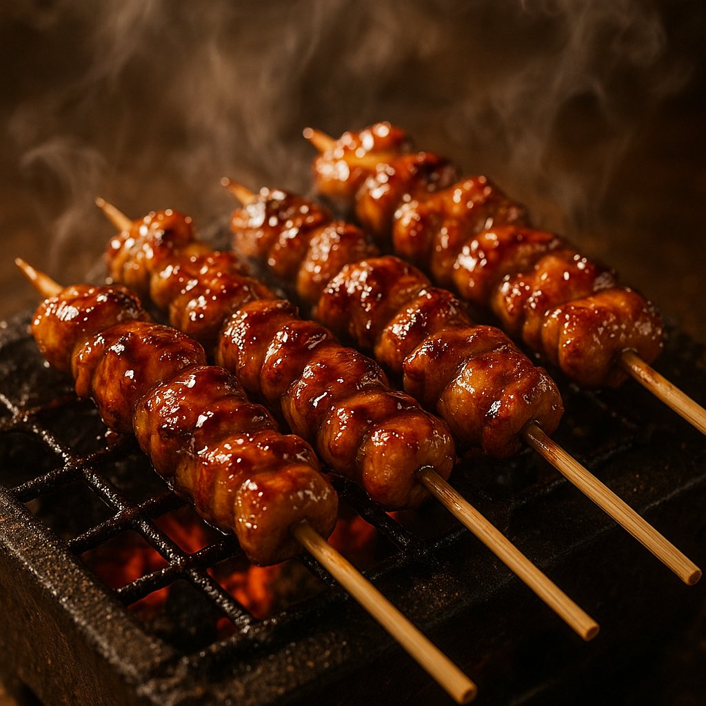 Glazed Yakitori Skewers on Charcoal Grill