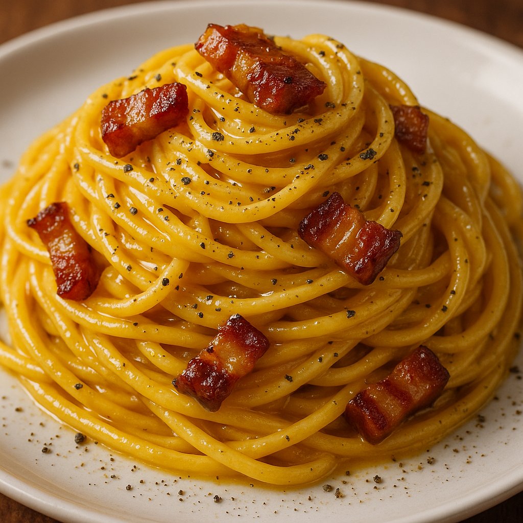 Glossy Spaghetti Carbonara with Crispy Guanciale