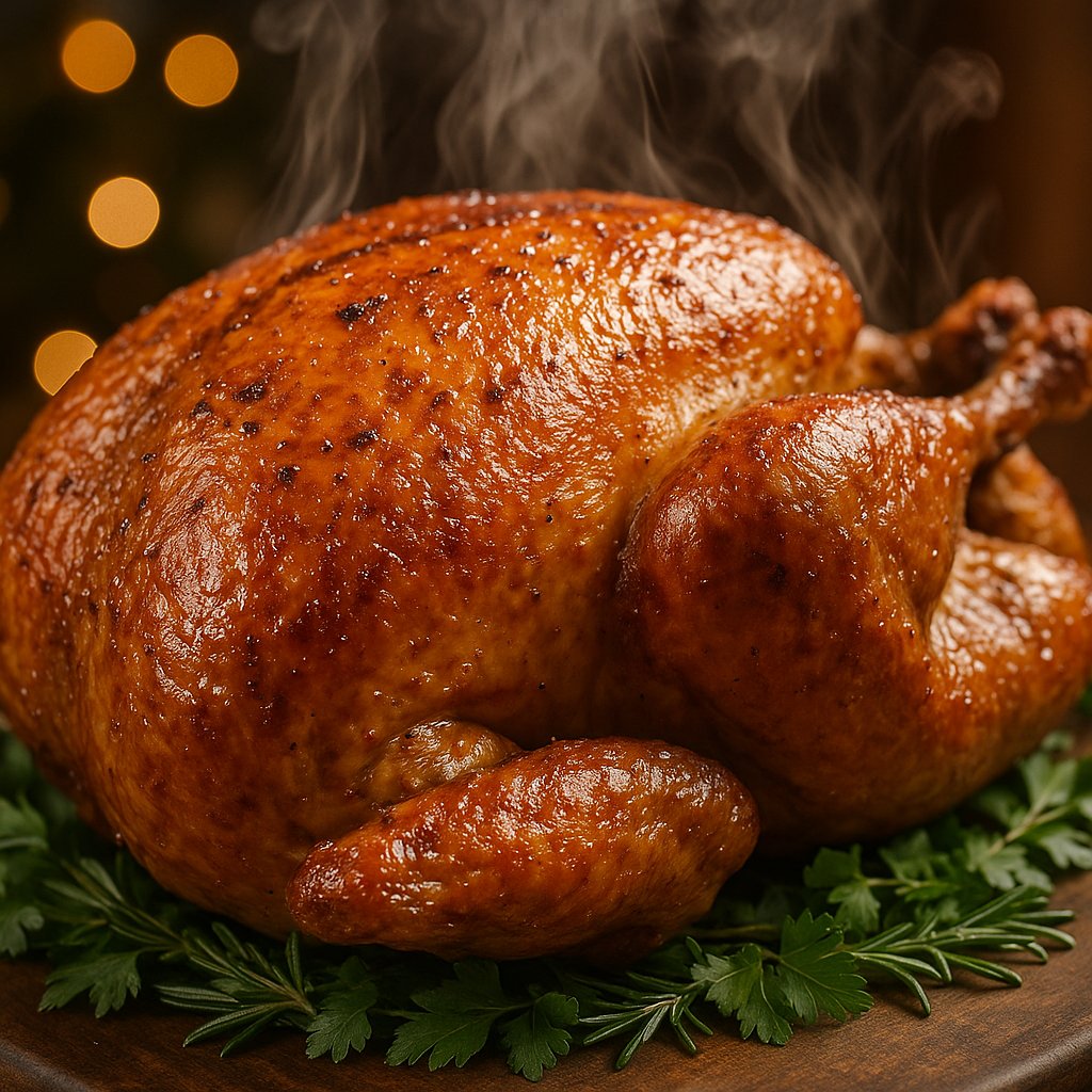 Golden Holiday Roast Turkey — Steaming and Perfectly Crispy