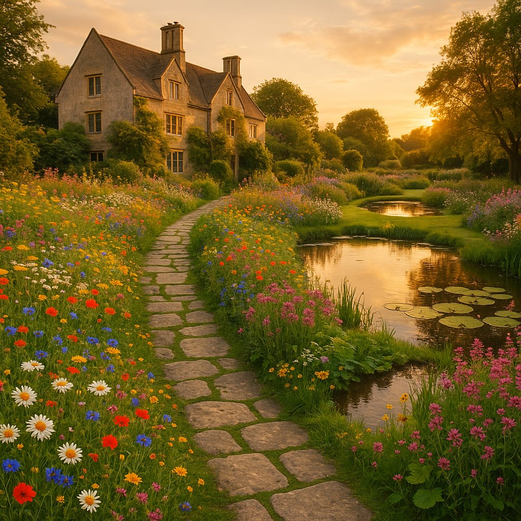 Golden-Hour Cottage Garden Path