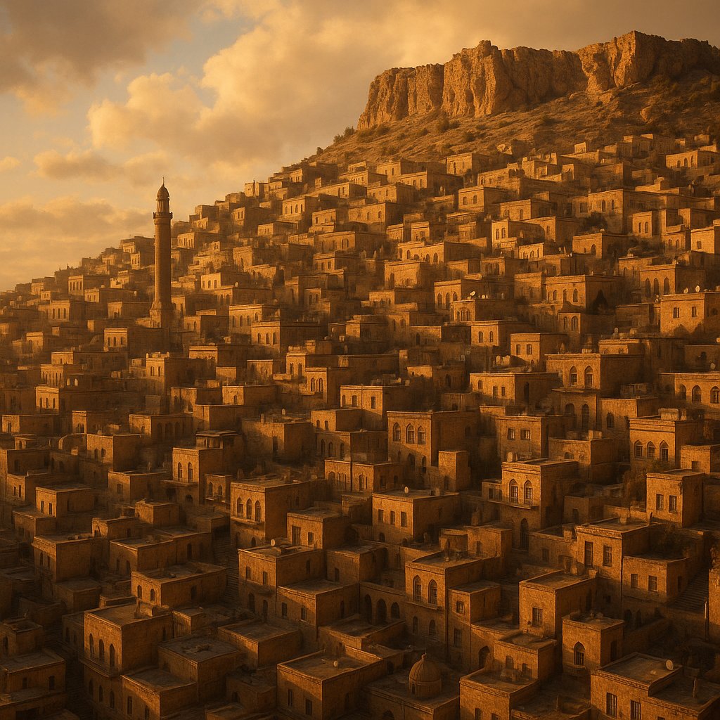 Golden Hour Over Mardin: Sandstone Houses on the Hillside
