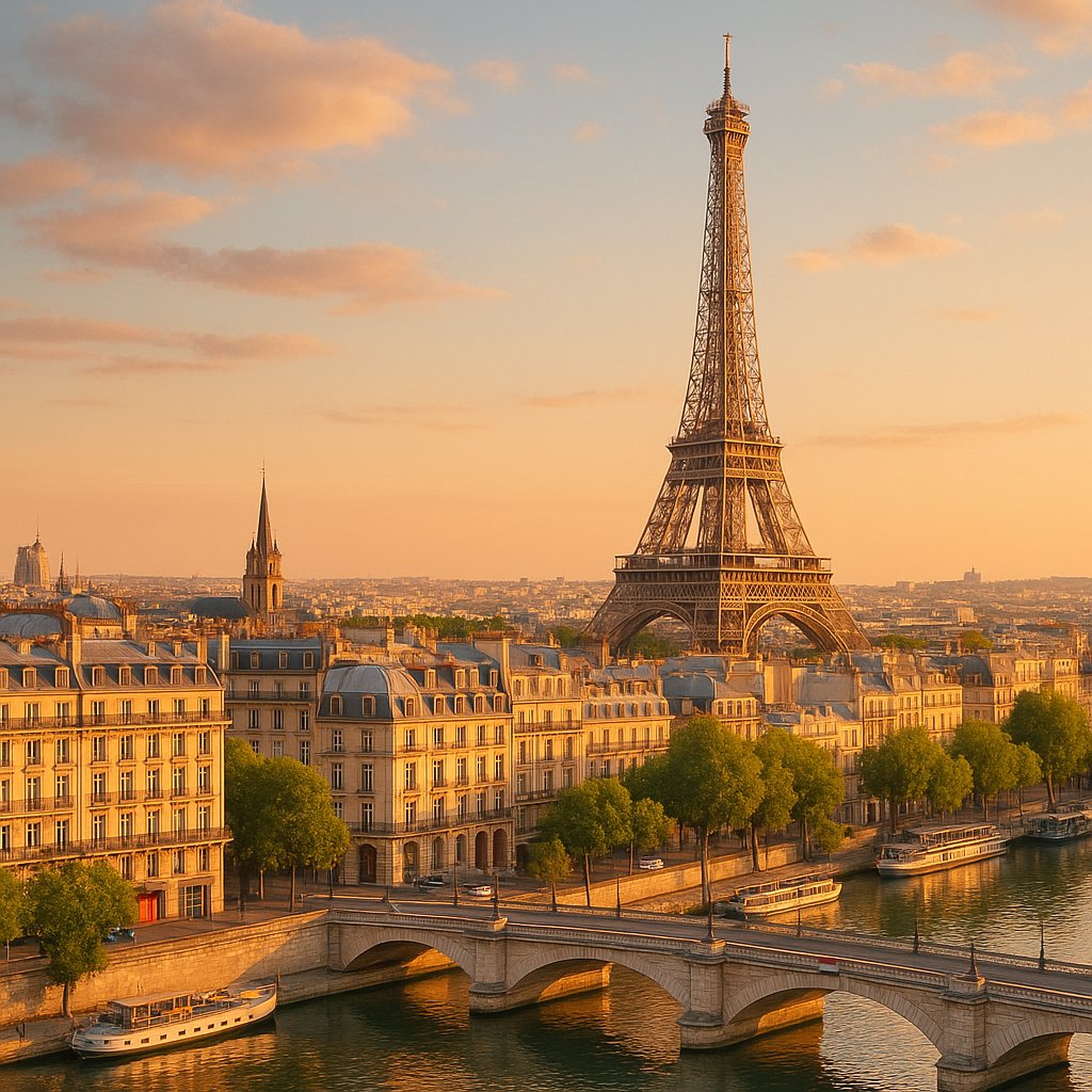 Golden Hour Over Paris: Eiffel Tower and the Seine