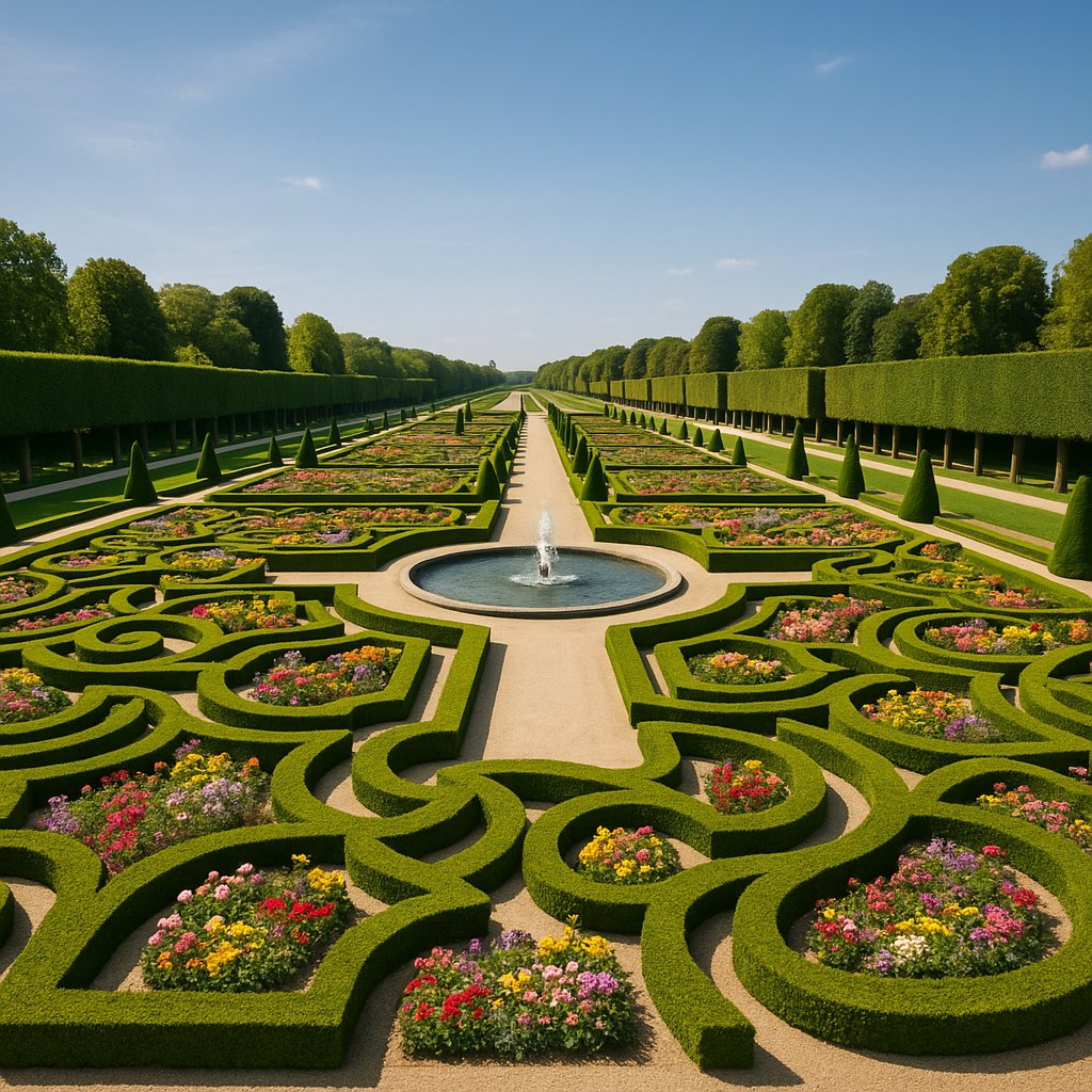 Grand Formal French Garden with Central Fountain