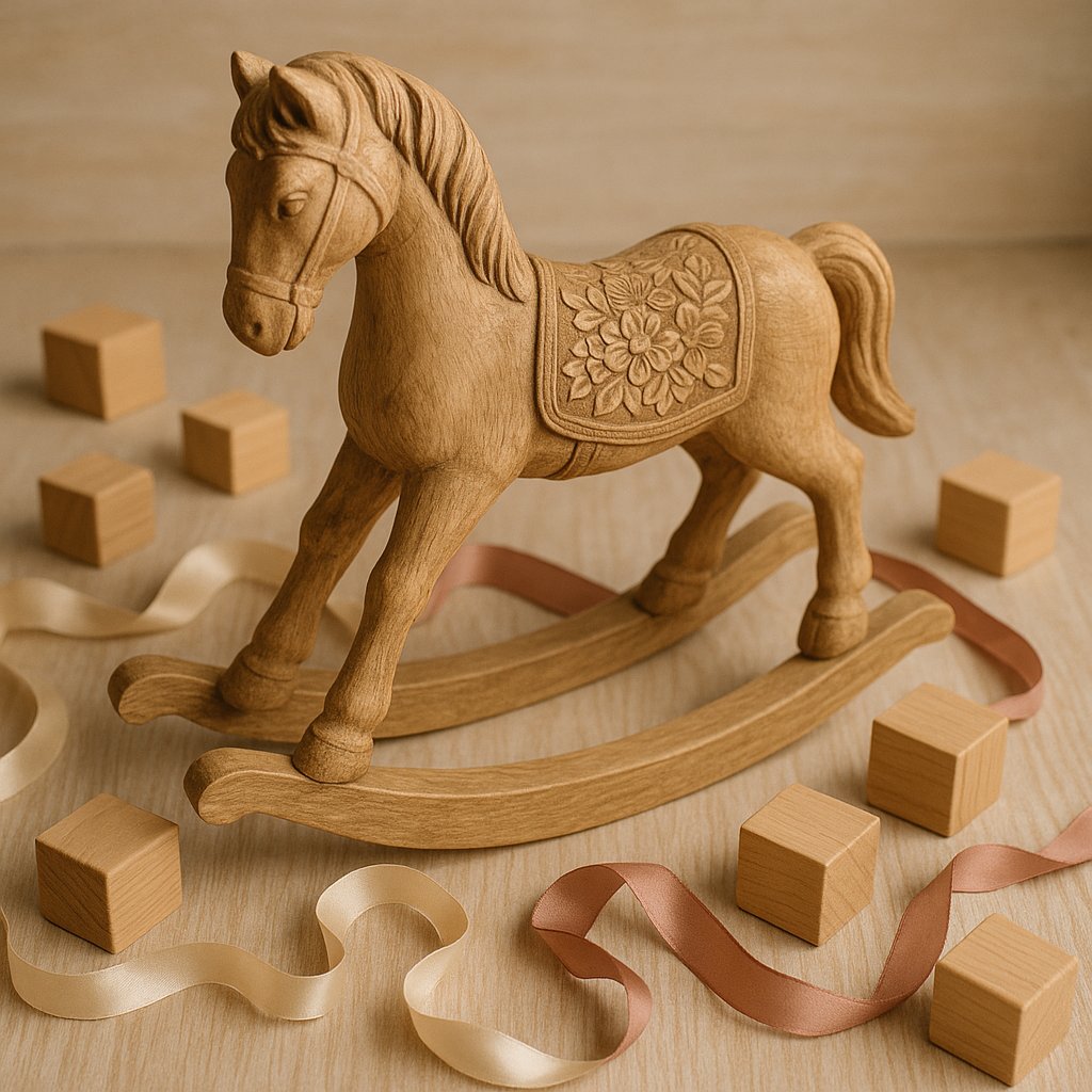 Hand-Carved Rocking Horse with Floral Saddle
