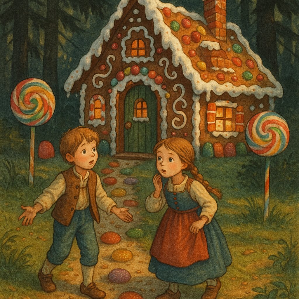 Hansel and Gretel at the Gingerbread House