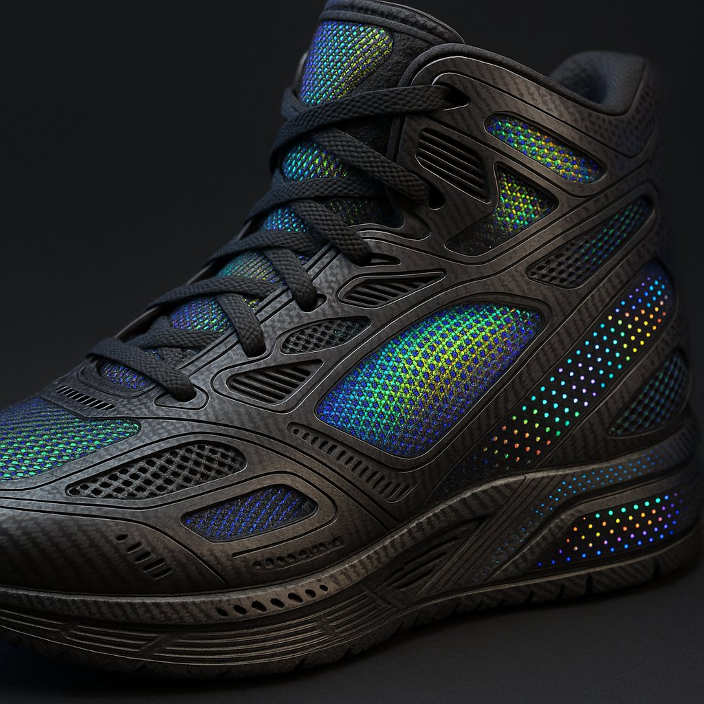 High-Top Carbon-Fiber Sneaker with Iridescent Mesh & Micro-LED Detail