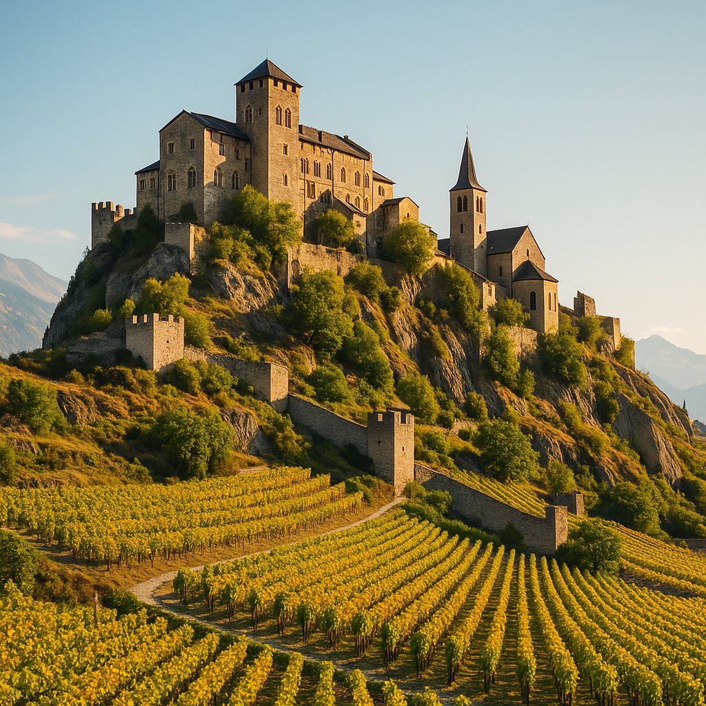 Hilltop Castle over Sion Vineyards at Golden Hour