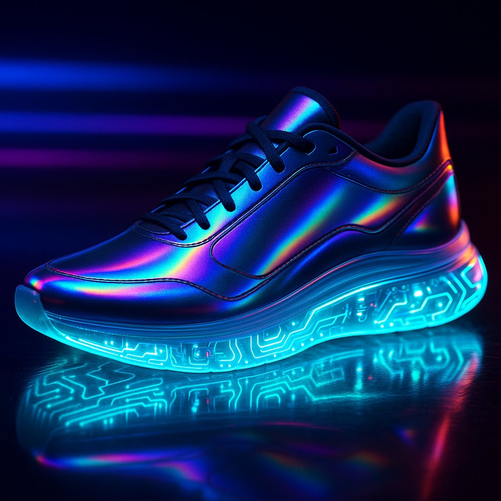 Holographic Cyber-Runner with Illuminated Circuit Sole