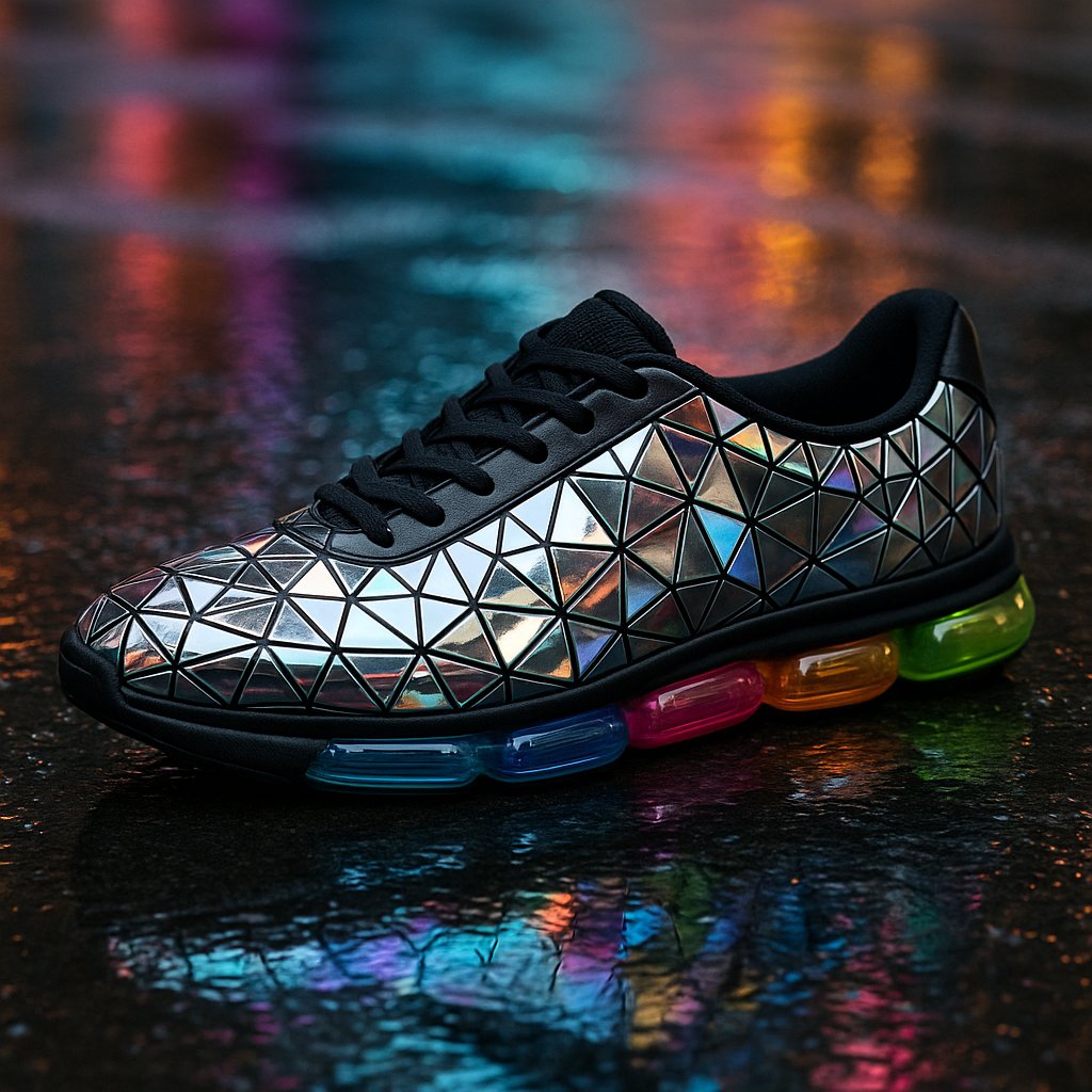 Iridescent Geometric Street Sneaker with Multicolored Pneumatic Sole