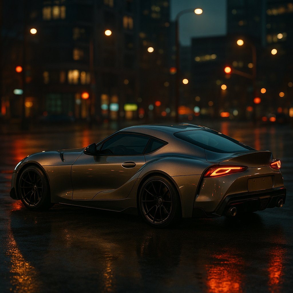 JDM Coupe at Dusk — Wet City Reflection