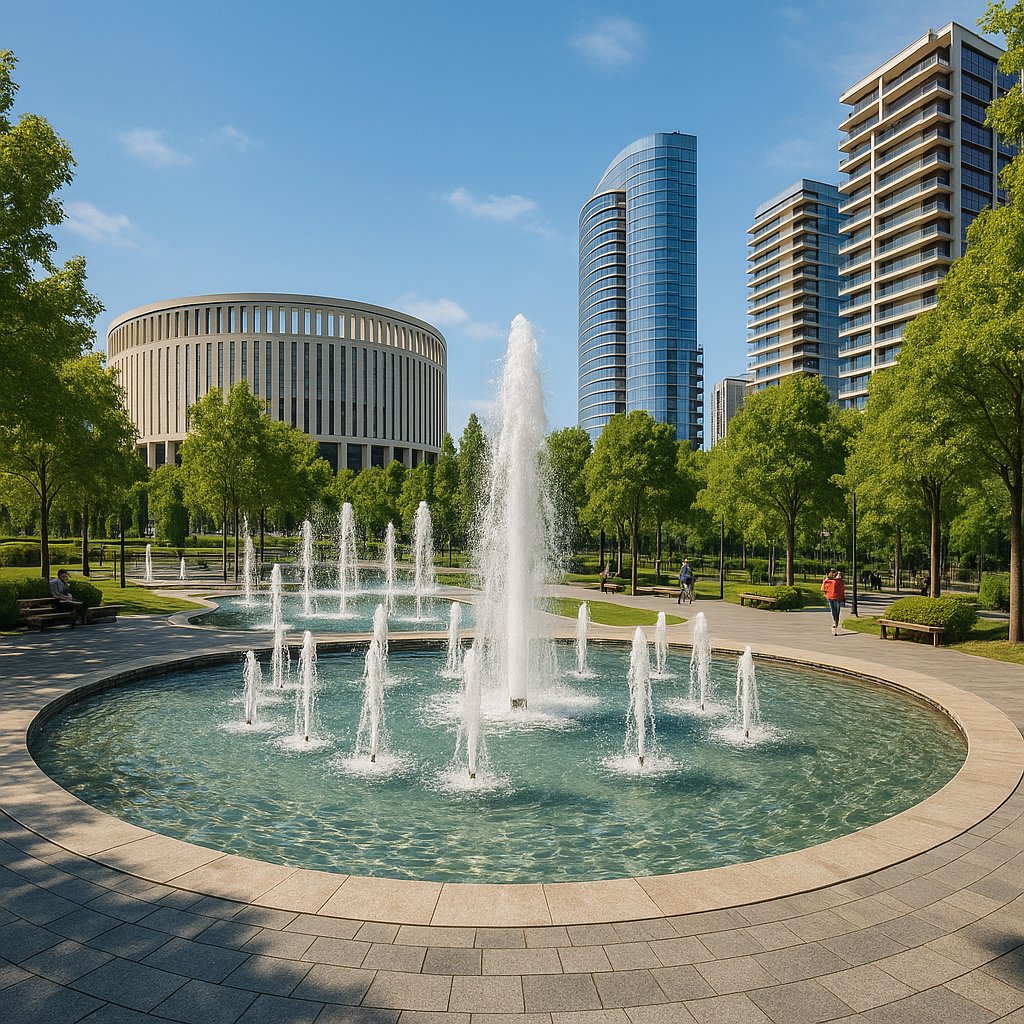 Krasnodar City Park — Fountain Plaza and Modern Skyline