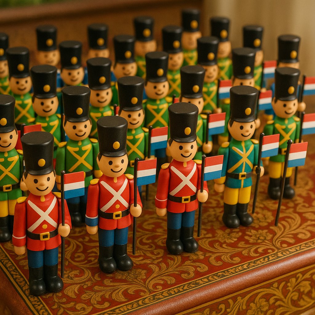 Lines of Smiling Toy Soldiers with Tiny Flags