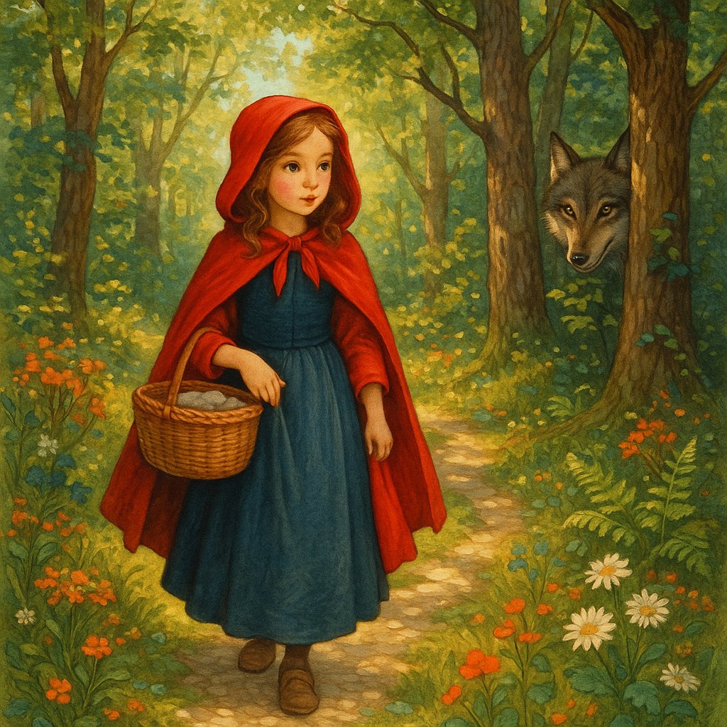 Little Red Riding Hood on the Woodland Path