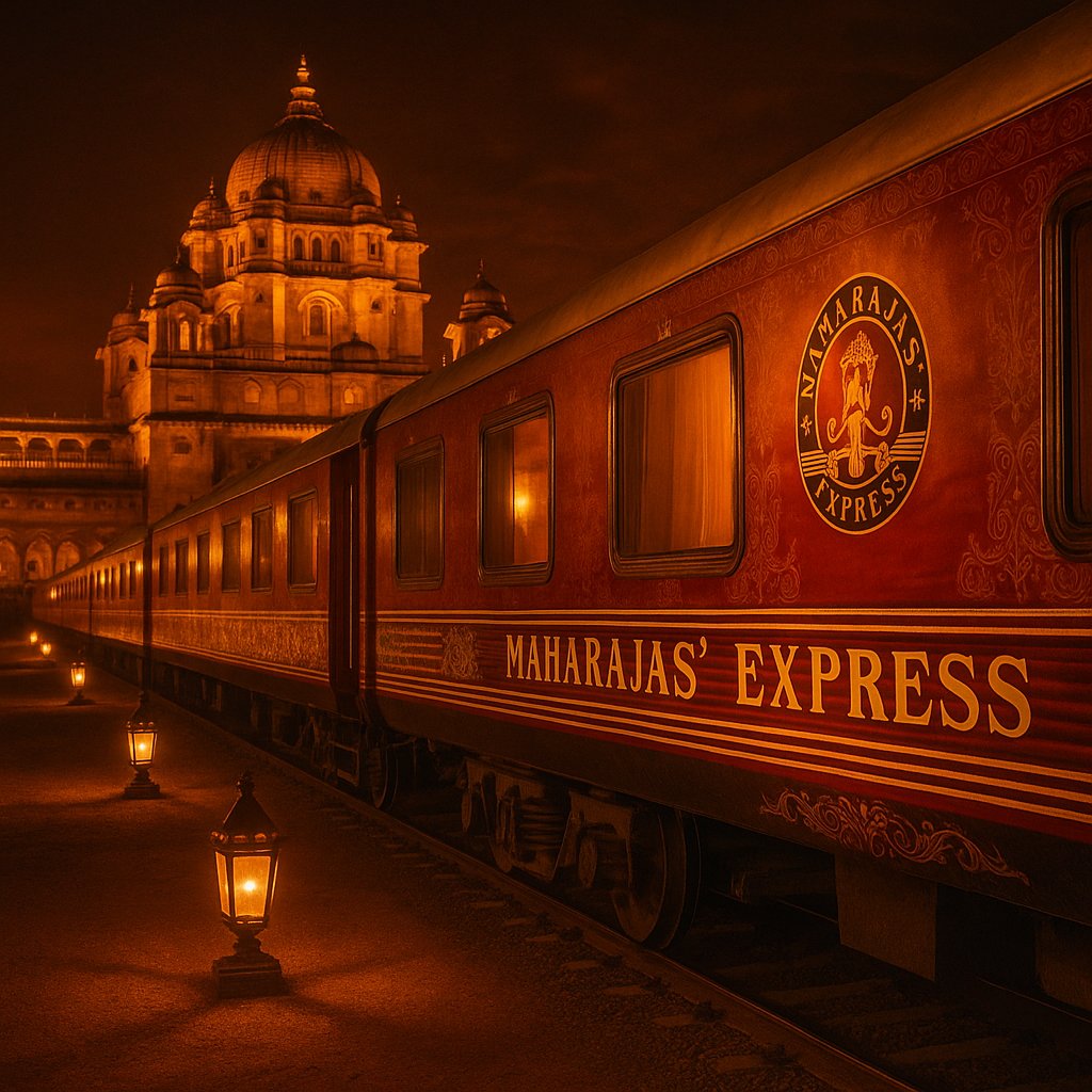 Maharajas' Express at Night: Lantern-lit Luxury
