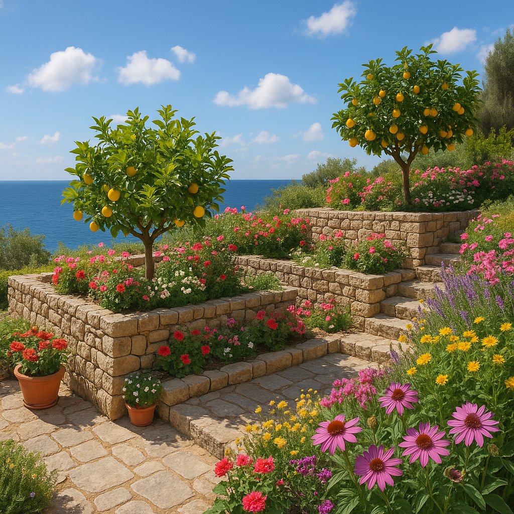 Mediterranean Terrace Garden Overlooking the Sea