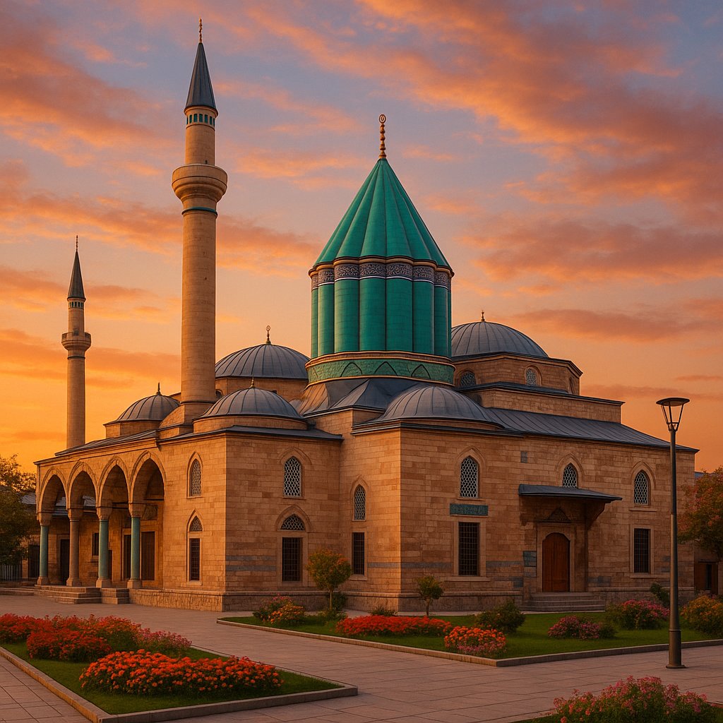 Mevlana Museum at Sunset — Turquoise Dome Over Konya