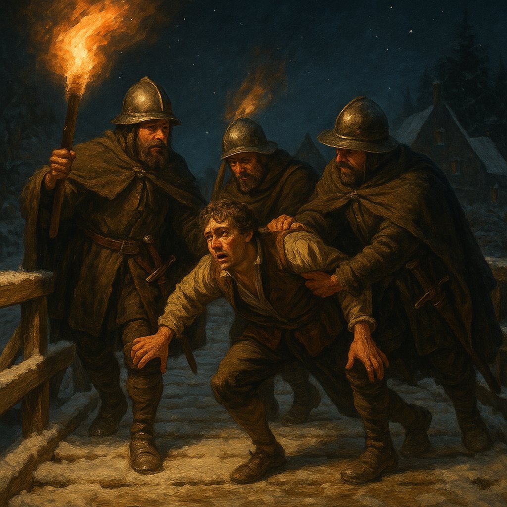 Midnight Arrest on the Snowy Bridge