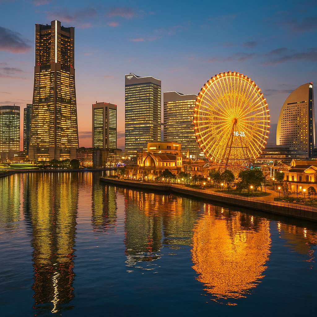 Minato Mirai Golden Hour: Ferris Wheel Reflections