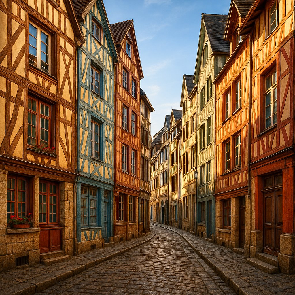 Morning Light on Rouen's Half‑Timbered Street