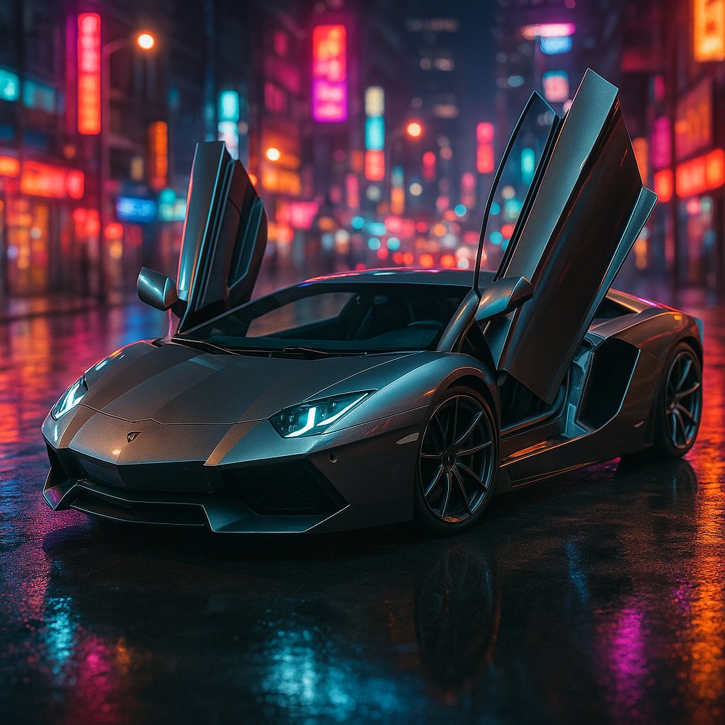 Neon Night Scissor-Doors — Supercar in the City