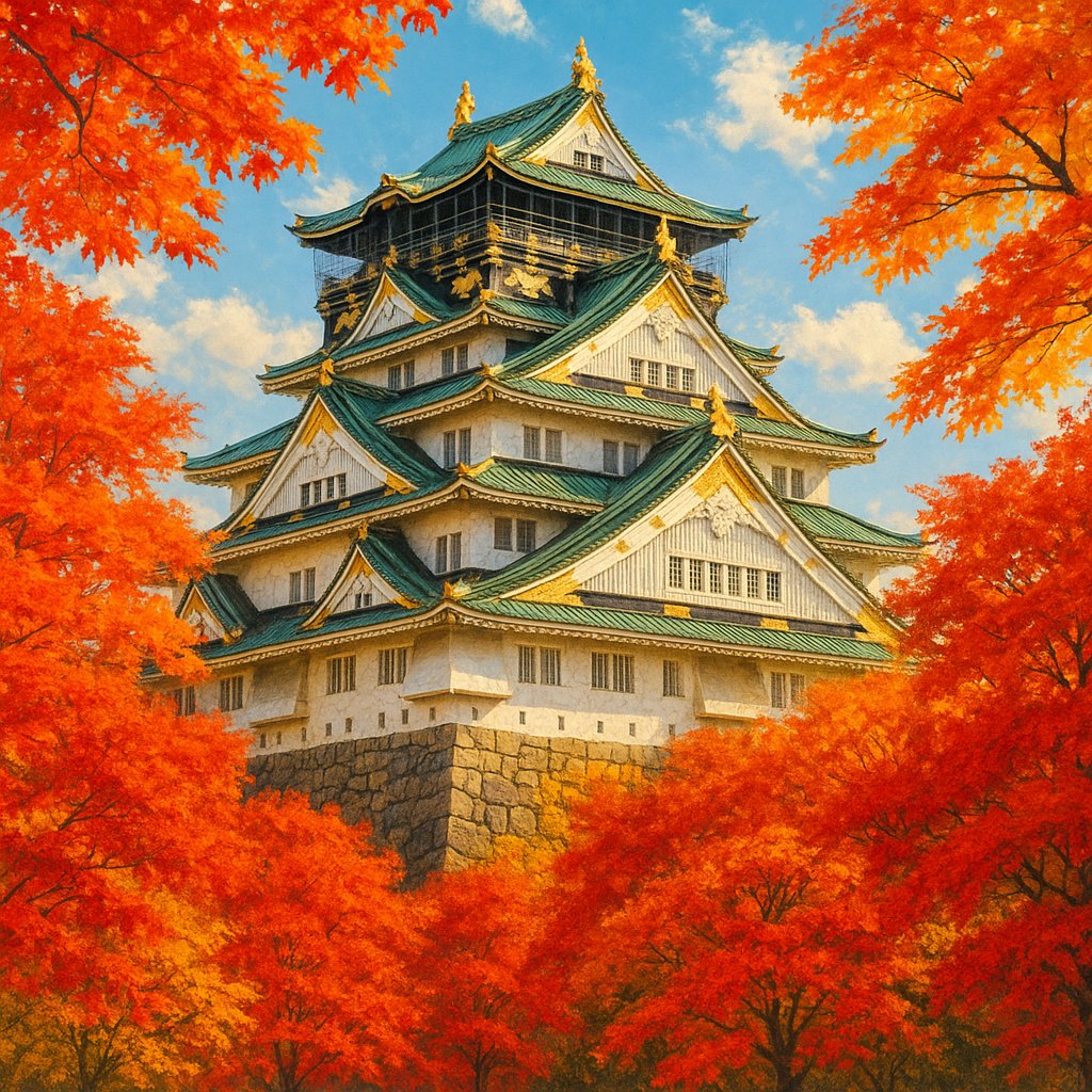 Osaka Castle in Fiery Autumn