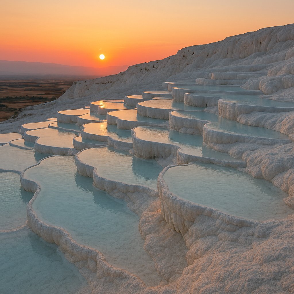 Pamukkale Terraces at Sunset
