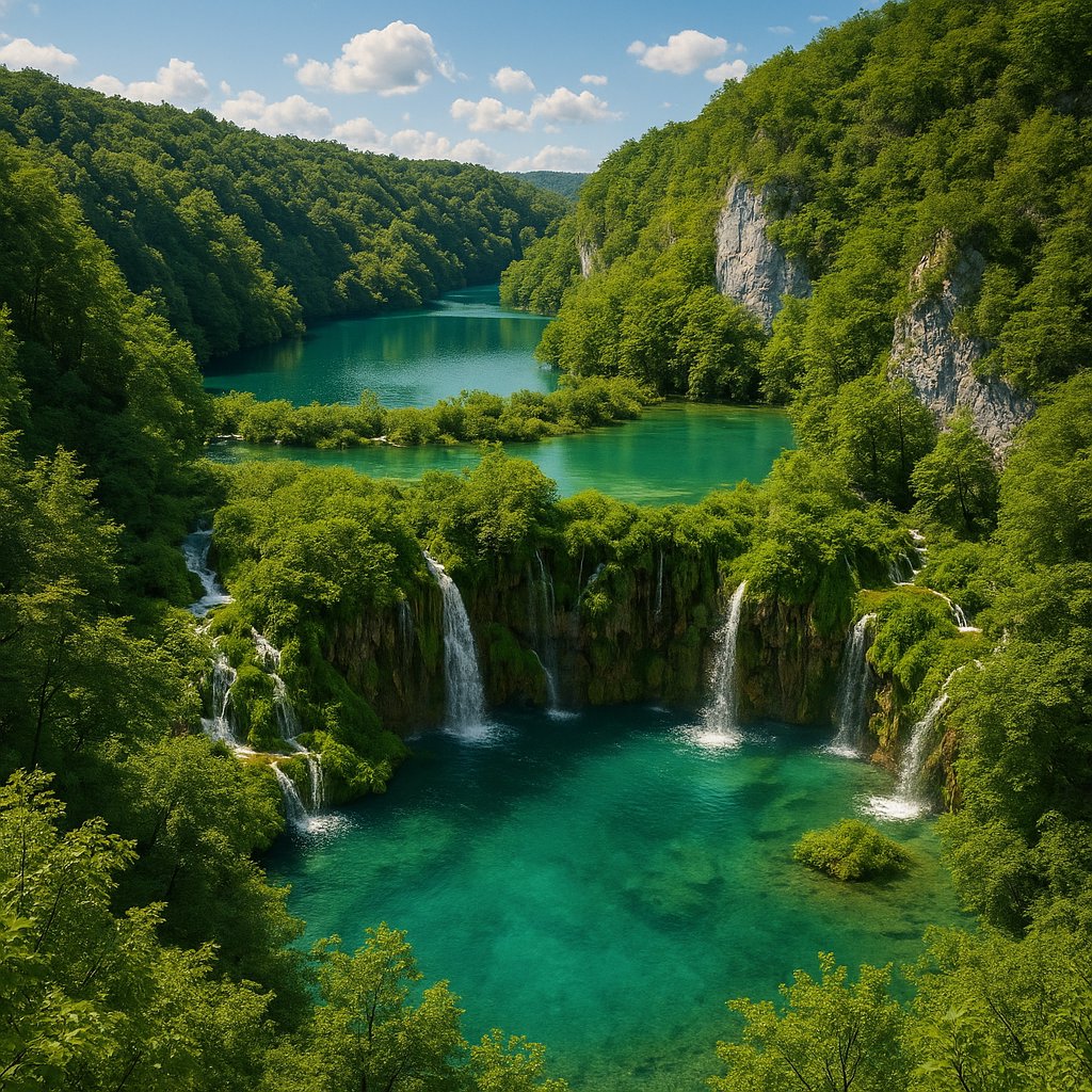 Plitvice Lakes — Turquoise Cascades in Lush Green Gorge